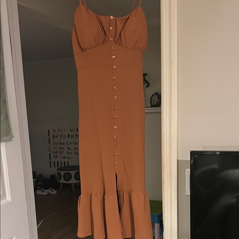 Elegant Button-Down Tan Dress